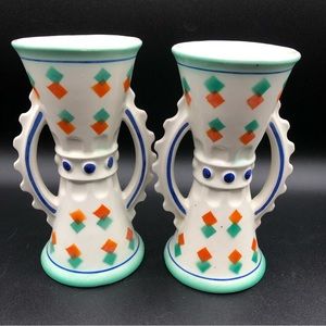 PAIR 2 - 6” Ceramic Bud Vases Handmade Czechoslovakia NEW